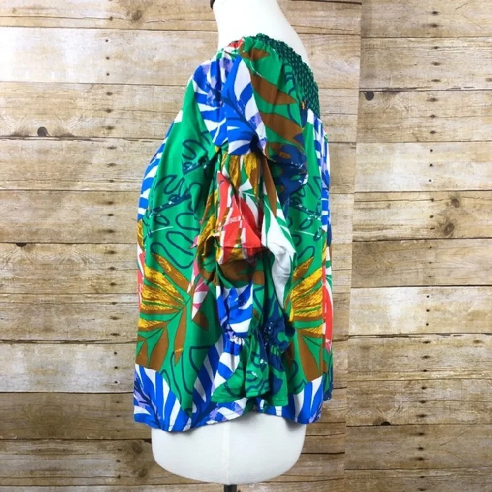 Jealous Tomato Green‎ Tropical Leaf Print Blouse M
